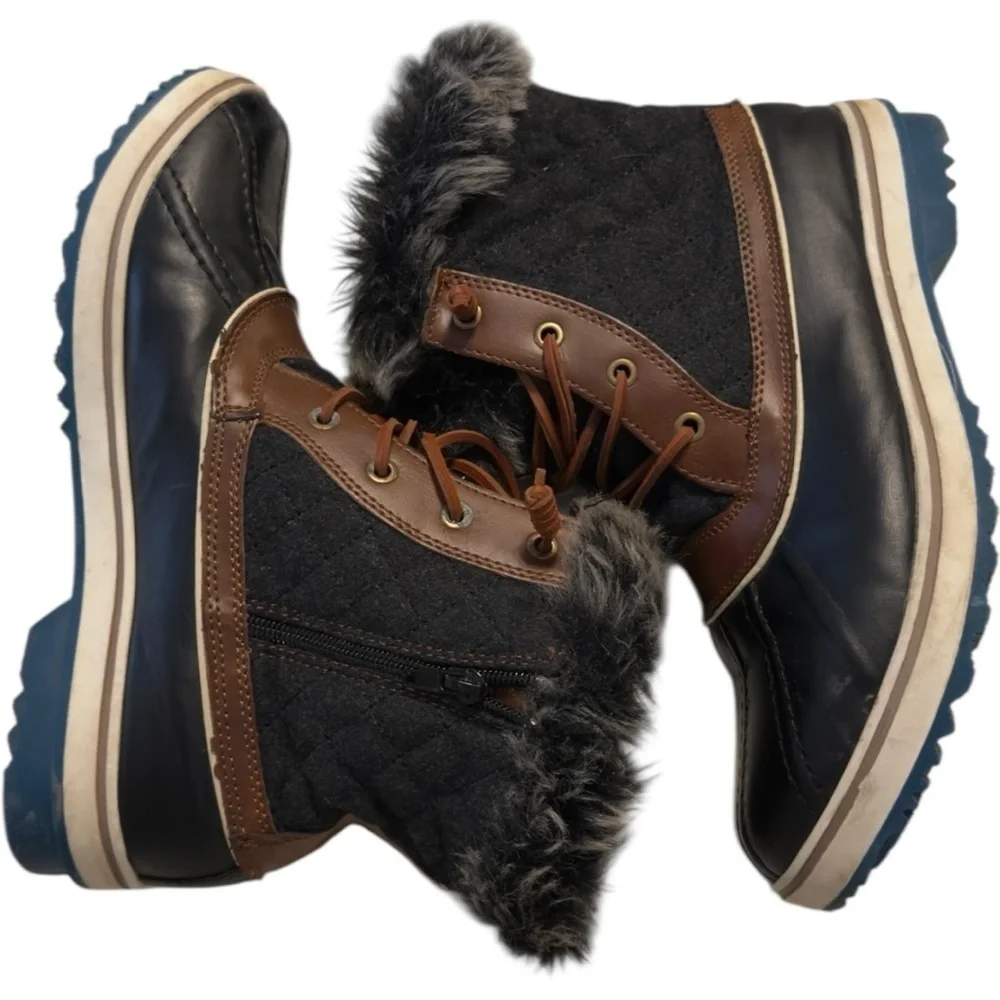 🌸Global Win Black and Brown Fur-Lined Women's Boots